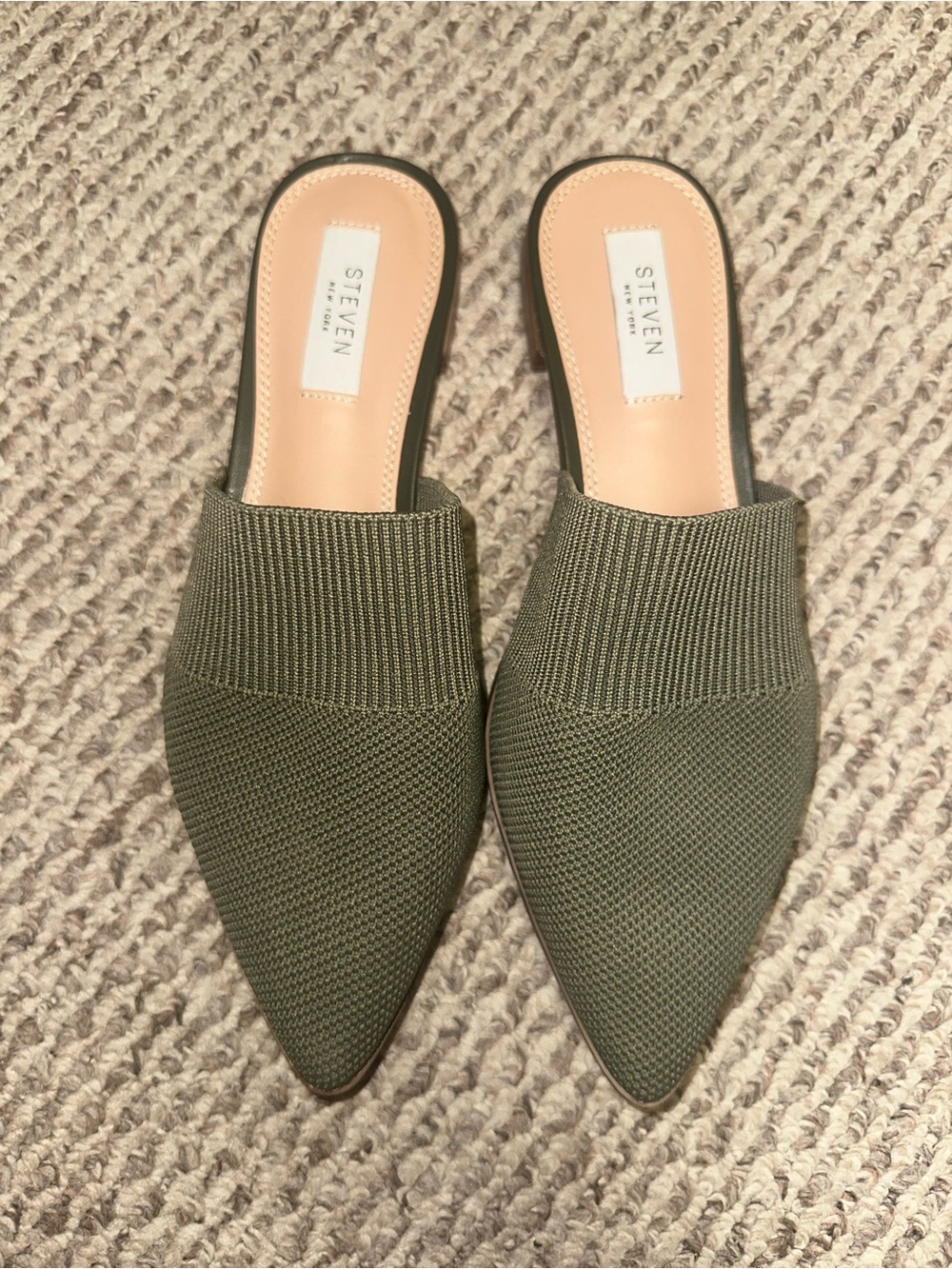 Seven7 Olive Knit Pointed-Toe Slip-On Mules